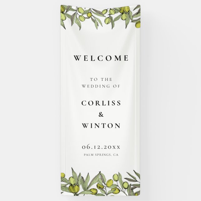 Modern Olive Branch Welcome to our Wedding Banner (Vertikal)