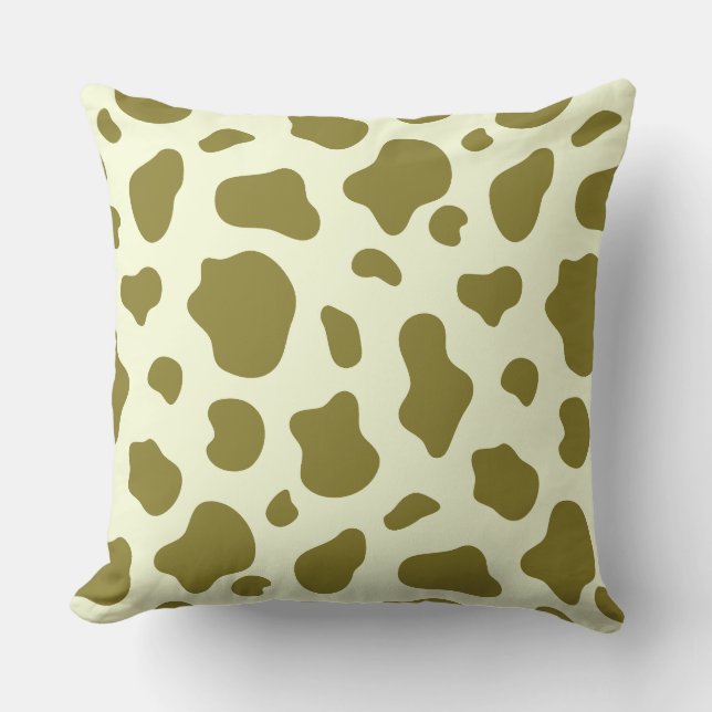 Modern Olive Green Cow Print Kissen (Vorderseite)