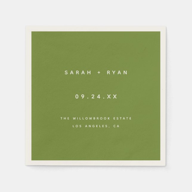 Modern Olive Green Custom Wedding Names Serviette (Vorderseite)
