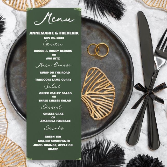 Modern Olive Green Dinner Menu (Von Creator hochgeladen)