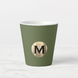 Modern Olive Green Gold Monogram Milchtasse