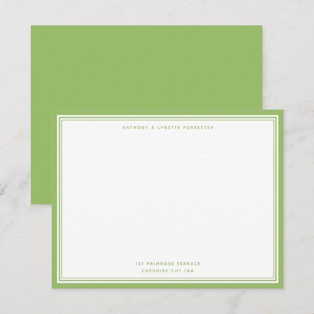 Modern Olive Green Name & Address Note Card Mitteilungskarte (Vorne/Hinten)