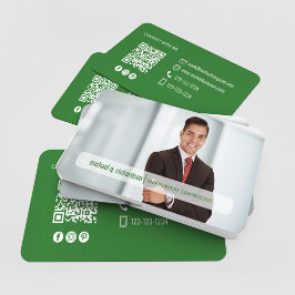 Modern Olive Green QR Code Photo Networking Card Visitenkarte