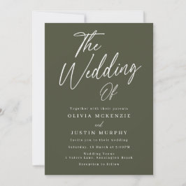 Modern Olive Green Script Wedding Einladung