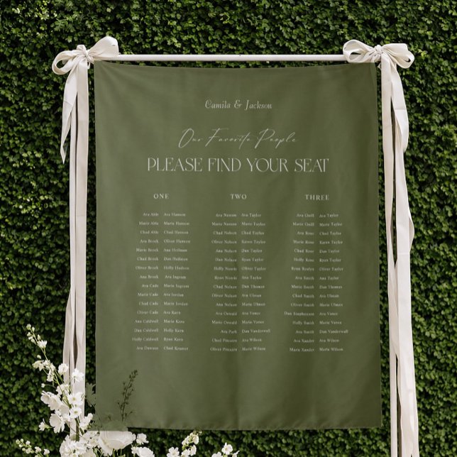 Modern Olive Green Wedding Seating Chart Fabric Wandteppich (Von Creator hochgeladen)
