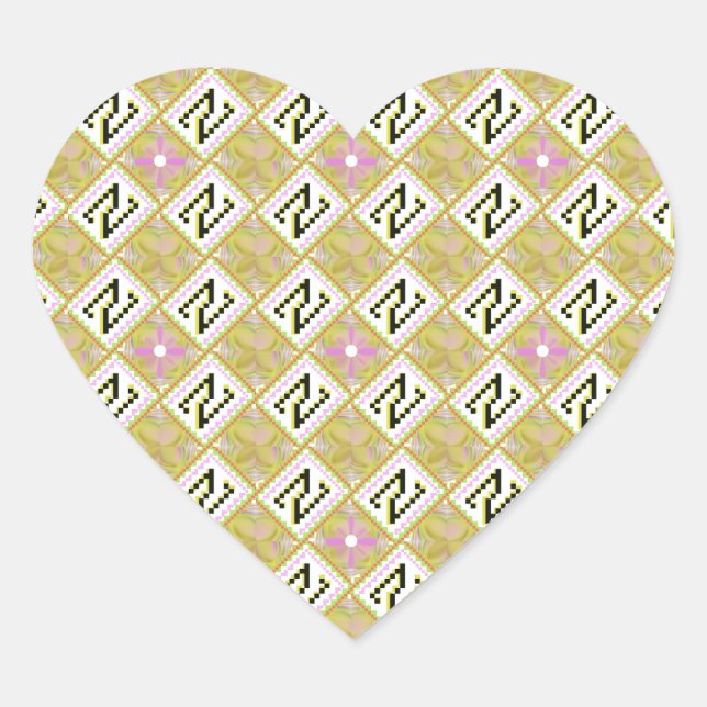 Modern Olive & Magenta Geometric Tribal Pattern Herz-Aufkleber (Vorderseite)