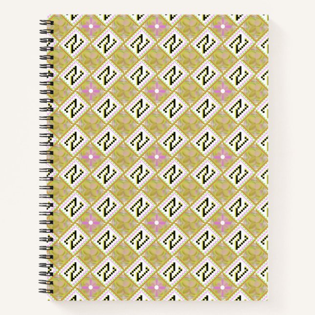 Modern Olive & Magenta Geometric Tribal Pattern Notizbuch (Vorderseite)
