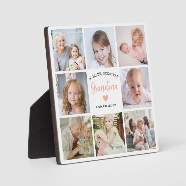 Modern Oma 8 Foto Collage Rosa Herz Fotoplatte (Vorderseite)