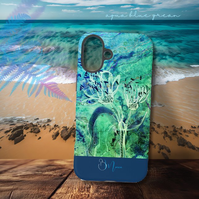 Modern Ombre Aqua Green Blue Blumen Case-Mate iPhone Hülle (Modern Ombre Aqua Green Blue Flowers Case-Mate iPhone Case  beach cover
)