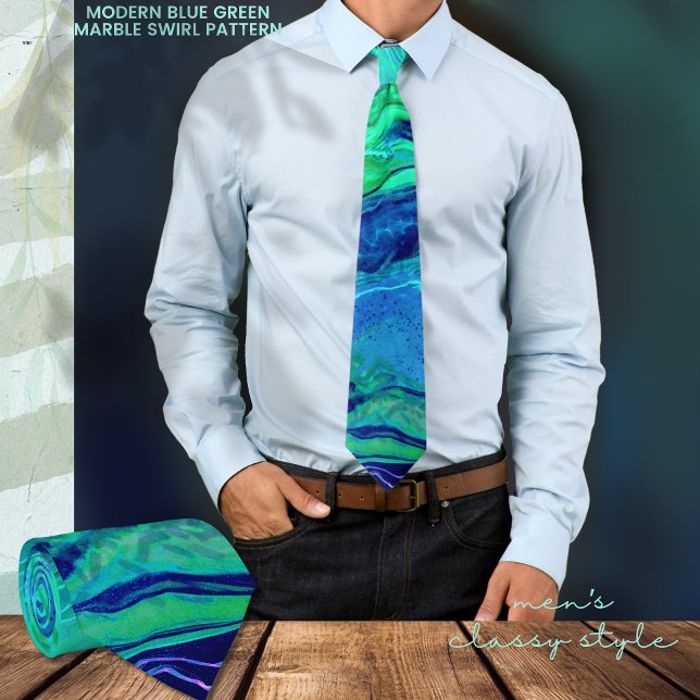Modern Ombre Blue Green Swirl Muster Krawatte (Modern Blue Green Marble Swirl Pattern Neck Tie)