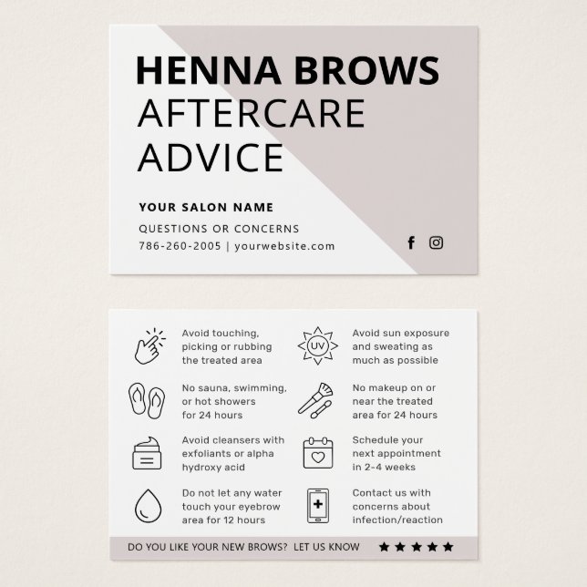 Modern Ombre Henna Eyebrow Tint Aftercare Card (Vorne & Hinten)