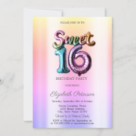 Modern Ombre Neon Balloon Sweet 16 Einladung