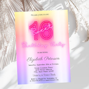 Modern Ombre Neon Sweet 16 Einladung