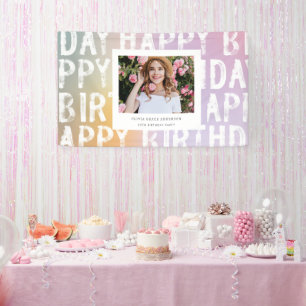Modern Ombre Pastel Foto Geburtstagsparty Banner
