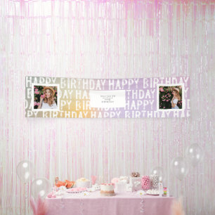 Modern Ombre Pastel Multi-Foto Geburtstagsparty Banner