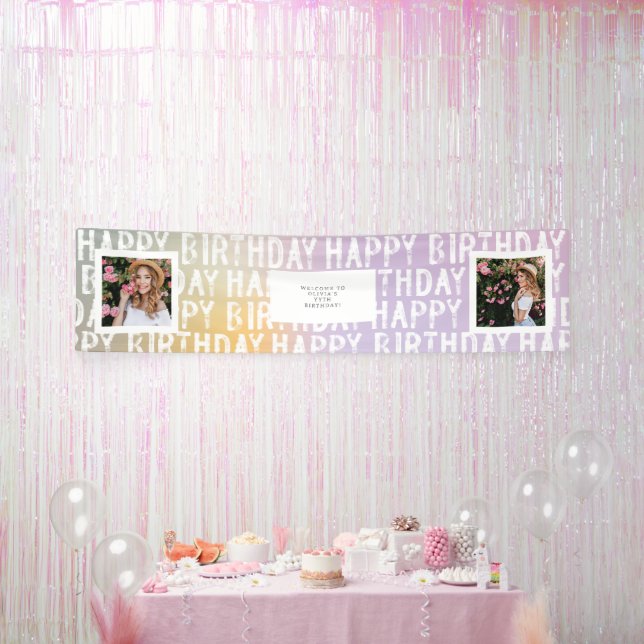 Modern Ombre Pastel Multi-Foto Geburtstagsparty Banner (Party)