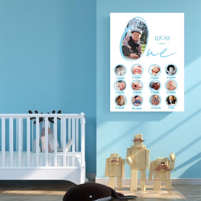 Modern One Year Milestone Baby Boy Photo Collage  Poster (Von Creator hochgeladen)