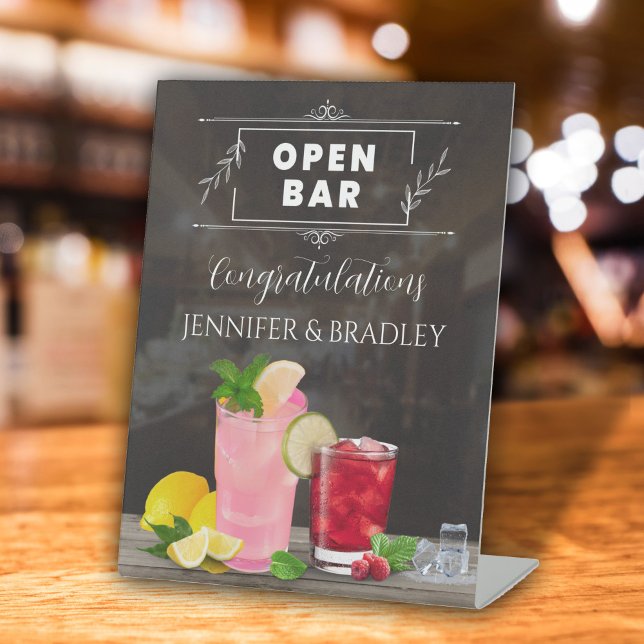 Modern Open Bar Wedding Sign Sockelschild (Modern Open Bar or Featured Drink free standing wedding sign  )