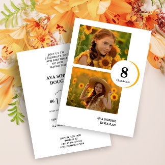 Modern Orange 2 Multi Photos Collage Birthday Einladung