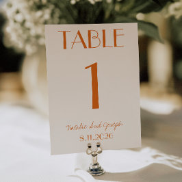 Modern Orange Cream Whimsical Wedding Table Number Einladung