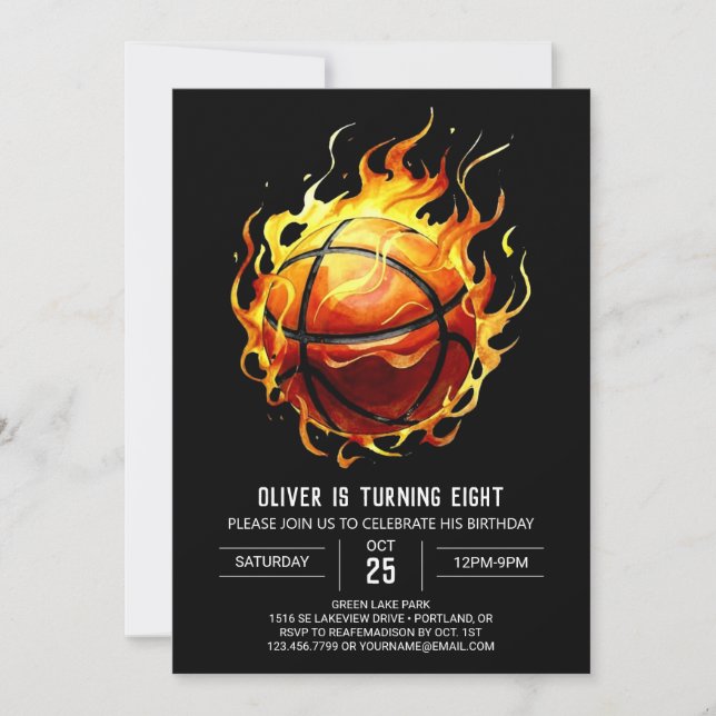 Modern Orange Editable Basketball Birthday Einladung (Vorderseite)