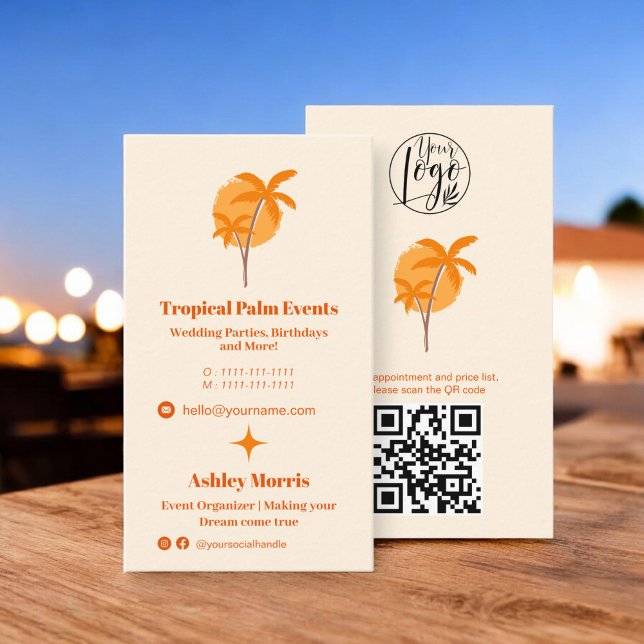 Modern orange Eventplaner Foto qr Logo Visitenkarte (Modern orange event planner photo qr code logo business card)