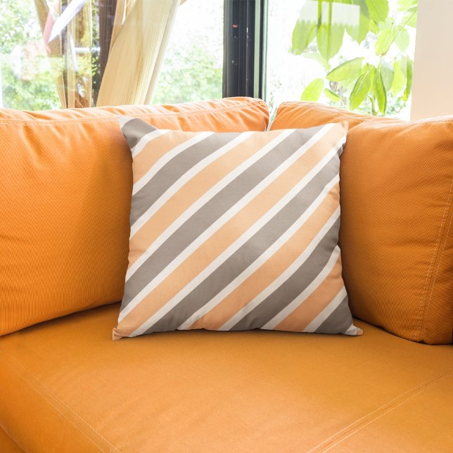 Modern Orange Gray Diagonal Stripes Polyester Kissen (Von Creator hochgeladen)