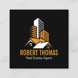 Modern Orange Haus Dach Logo Immobilien Quadratische Visitenkarte