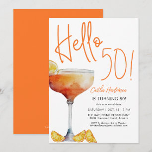 Modern Orange Hello 50 th Birthday Einladung