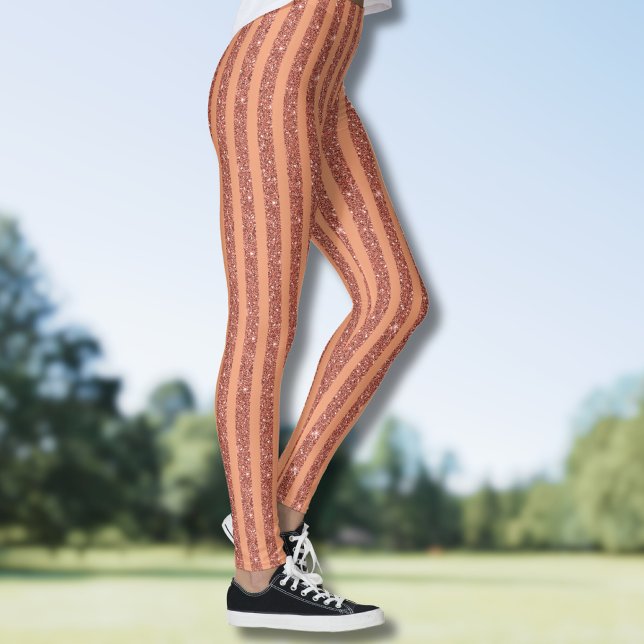 Modern Orange Mango Glitter Style Vertical Stripes Leggings (Von Creator hochgeladen)