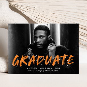 Modern Orange Paint Splatter Photo Graduation Ankündigung