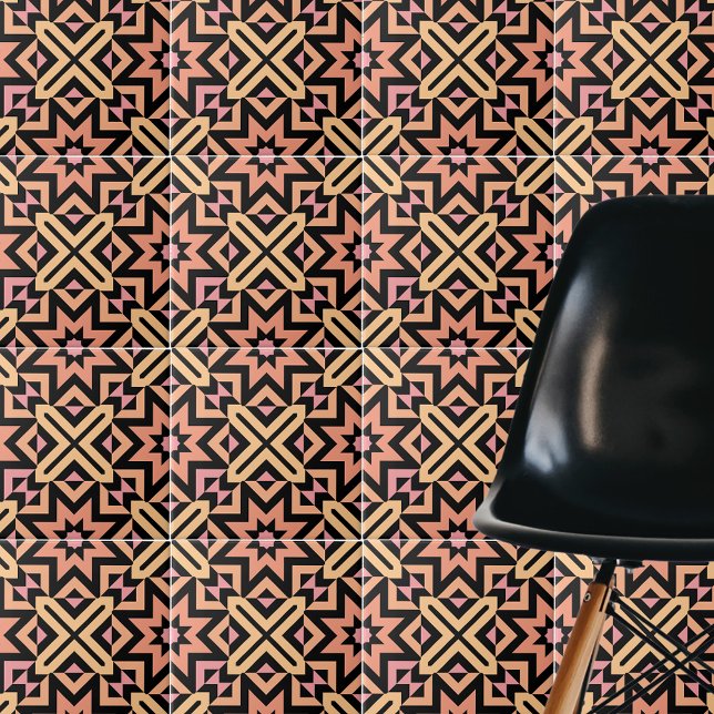 Modern Orange Pink Black Mosaic Geometric Pattern Fliese (Von Creator hochgeladen)