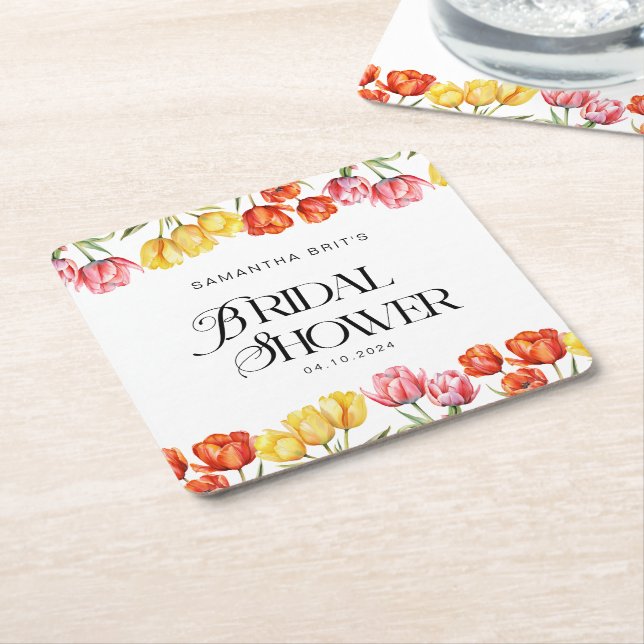 Modern Orange Pink  Tulips Floral Bridal Shower Rechteckiger Pappuntersetzer (angewinkelt)