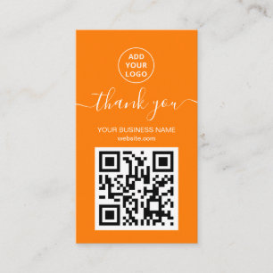 Modern Orange QR Code Order Vielen Dank Visitenkarte