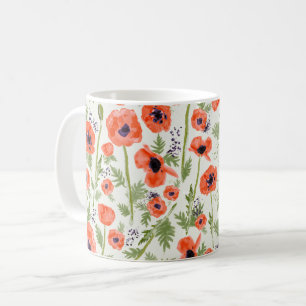 Modern Orange Red Watercolor Poppy Blume Kaffeetasse