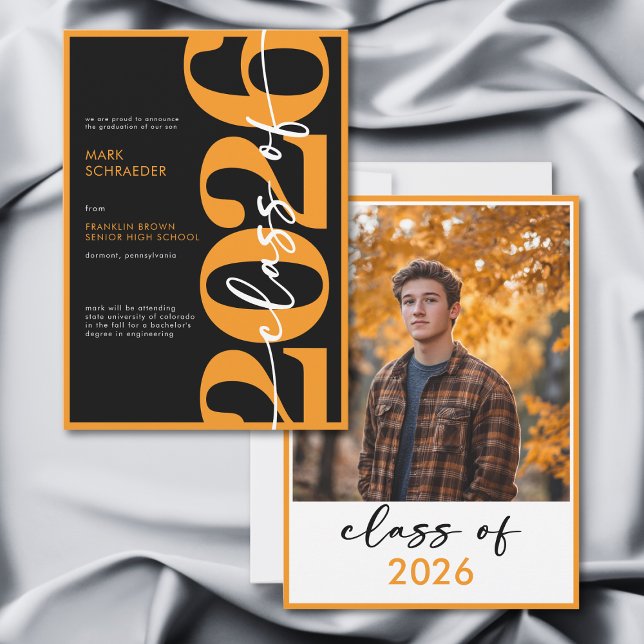 Modern Orange Typography Graduation Announcement Einladung (Modern Orange Typography Graduation Announcement)