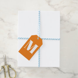 Modern orange-weiße Anfangsnummer für Monogramm Geschenkanhänger