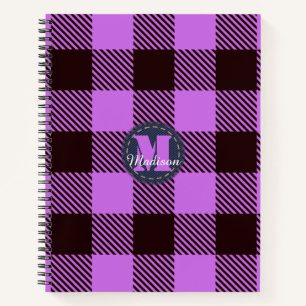 Modern Orchid Black Tartan Jeans Monogram Name Notizbuch