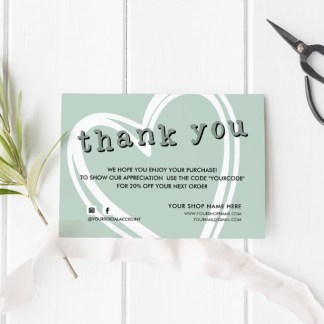 Modern ORDER INSERT trendy Danke Sage green Visitenkarte (Von Creator hochgeladen)