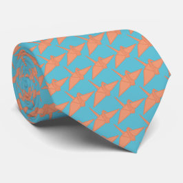 Modern Origami Crane Muster Sky Blue & Orange Krawatte
