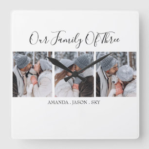 Modern Our Family Of Three   Photo Quadratische Wanduhr