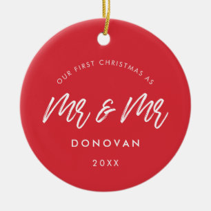 Modern Our First Christmas als Mr & Mr Gay Paar Keramik Ornament