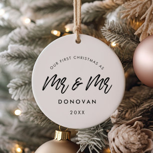 Modern Our First Christmas Gay Pole Foto Keramik Ornament