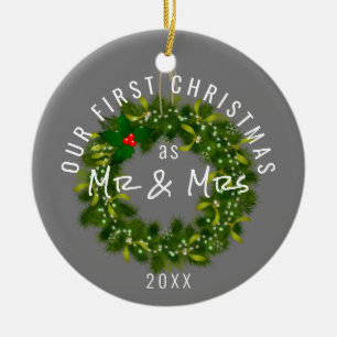 Modern Our First Christmas Mr. und Mrs. Custom Yea Keramik Ornament