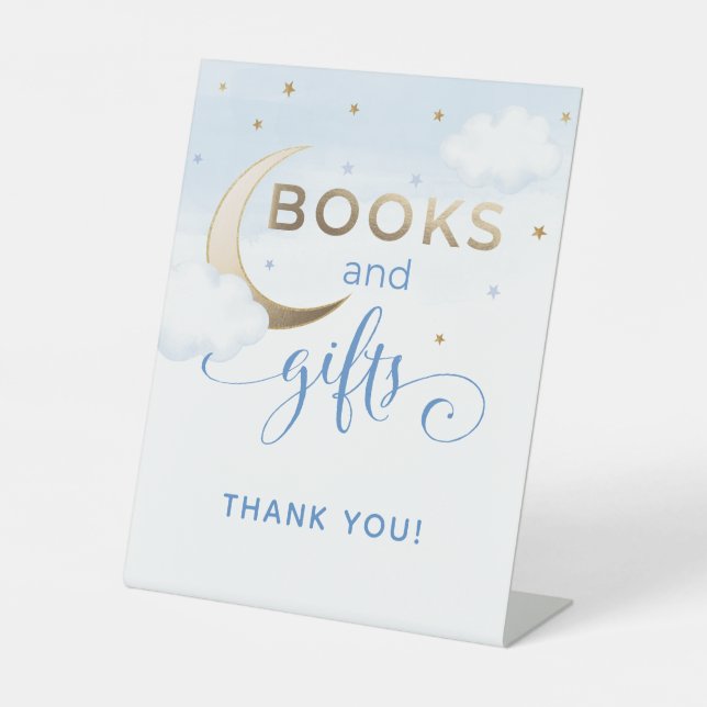 Modern Over the Moon Books and Gifts Pedestal Sign Sockelschild (Vorderseite)