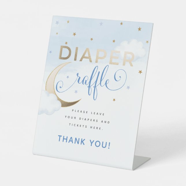 Modern Over the Moon Diaper Raffle Pedestal Sign Sockelschild (Vorderseite)