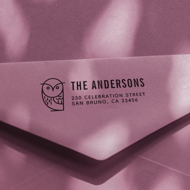 Modern Owl | Benutzerdefinierter Familienname und  Permastempel (Rubber Stamp Mock-up)