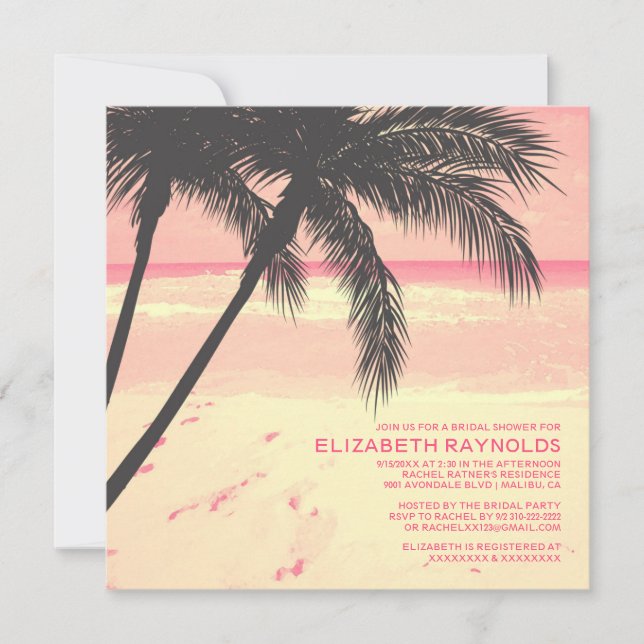 Modern Palm Tree Beach Bridal Einladungen (Vorderseite)