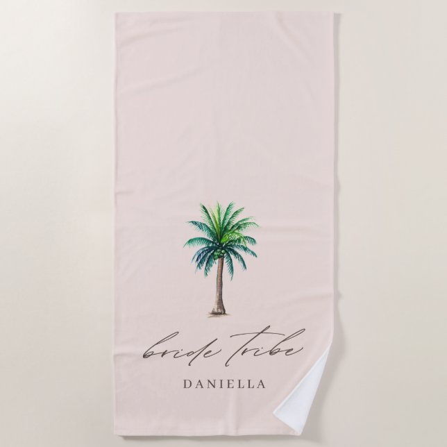 Modern Palm Tree Bride Tribe Bachelorette Beach bi Strandtuch (Vorderseite)