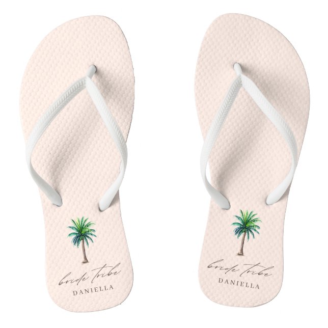 Modern Palm Tree Bride Tribe Blush Bachelorette Flip Flops (Fußbett)